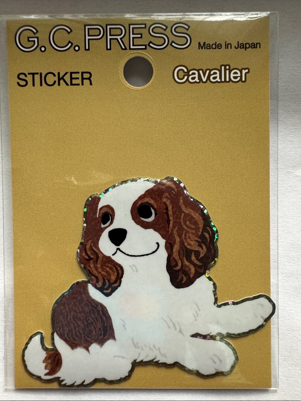 G.C. Press Cavalier Dog Sticker - White & Brown